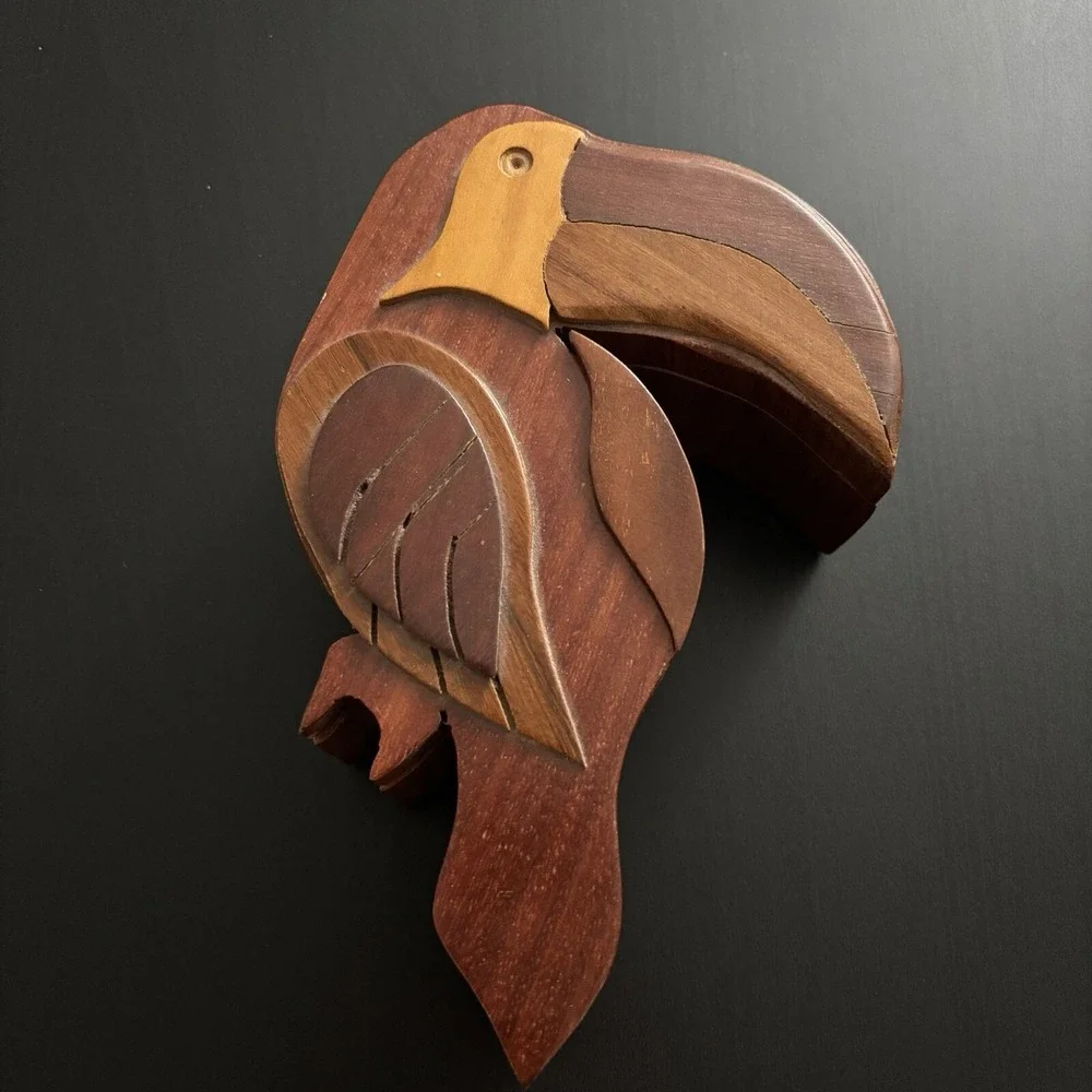 Wood Bird Toucan Parrot Puzzle Hidden Storage Box